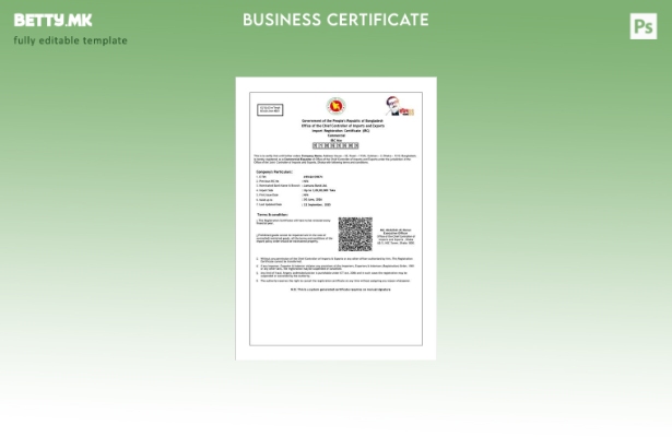 модерен стил Уверение за регистрација на увоз од Бангладеш Шаблон за Word и PDF 